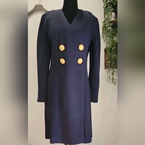 VTG ST JOHN BY MARIE GRAY COLLECTION Bue Knit Double Breasted Jacket Dress 6